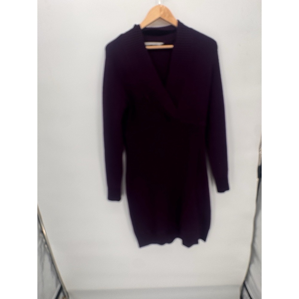 Athleta 95% Merino Wool Sweater Dress Purple V-Neck Long Sleeve Size M Luxe - Picture 4 of 8
